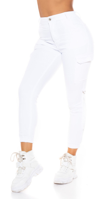 hoge taille cargolook jeans wit